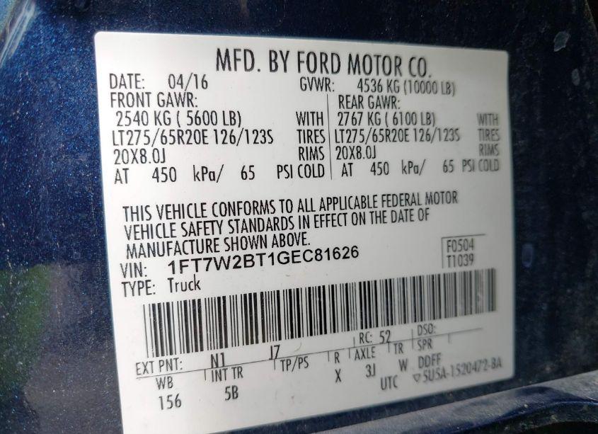 Photo 9 of 2016 Ford F-250 LARIAT (VIN 1FT7W2BT1GEC81626)