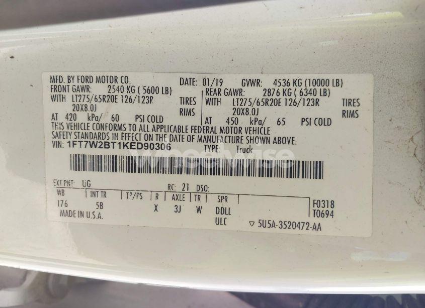 Photo 9 of 2019 Ford F-250 LARIAT (VIN 1FT7W2BT1KED90306)