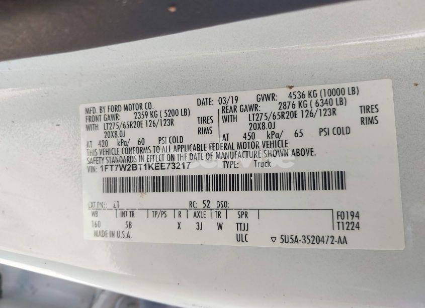 Photo 9 of 2019 Ford F-250 LARIAT (VIN 1FT7W2BT1KEE73217)