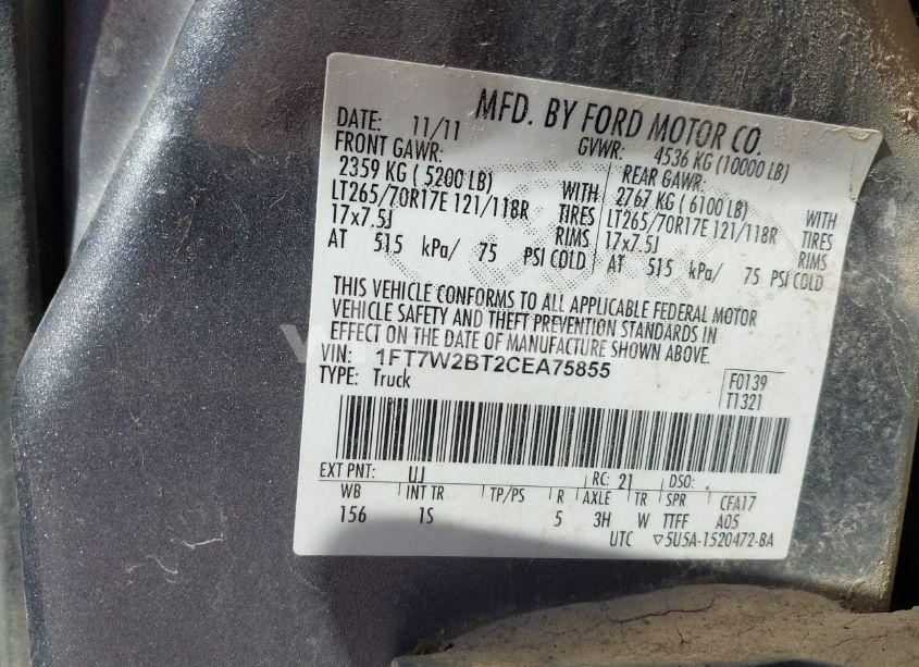 Photo 9 of 2012 Ford F-250 XL (VIN 1FT7W2BT2CEA75855)