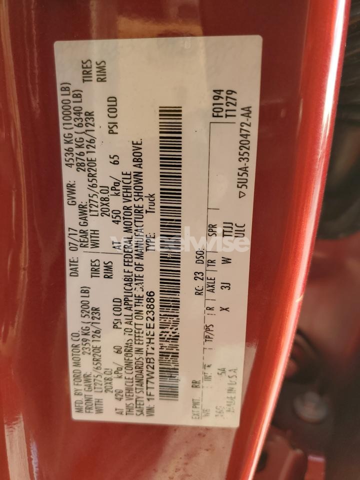 Photo 12 of 2017 FORD F250 SUPER DUTY (VIN 1FT7W2BT2HEE23886)