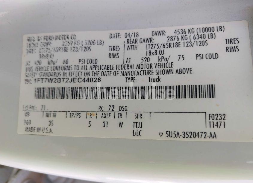 Photo 9 of 2018 Ford F-250 XLT (VIN 1FT7W2BT2JEC44026)