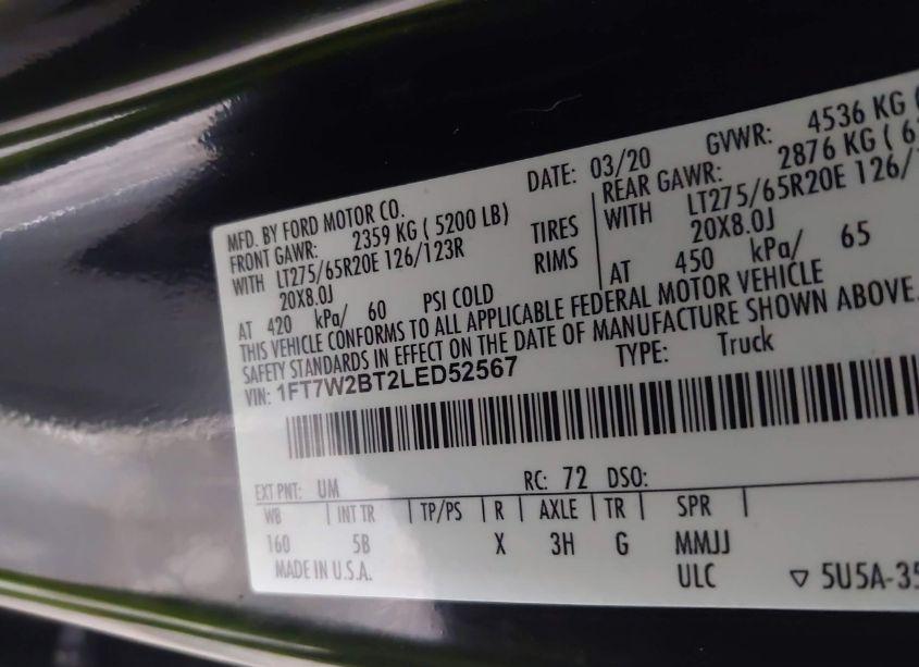 Photo 9 of 2020 Ford F-250 LARIAT (VIN 1FT7W2BT2LED52567)
