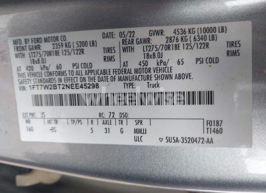 Photo 8 of 2022 Ford F-250 XLT (VIN 1FT7W2BT2NEE45298)