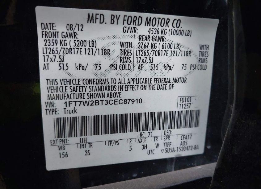Photo 9 of 2012 Ford F-250 XLT (VIN 1FT7W2BT3CEC87910)