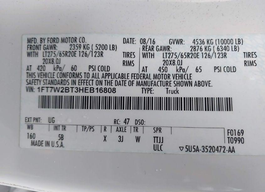 Photo 9 of 2017 Ford F-250 LARIAT (VIN 1FT7W2BT3HEB16808)