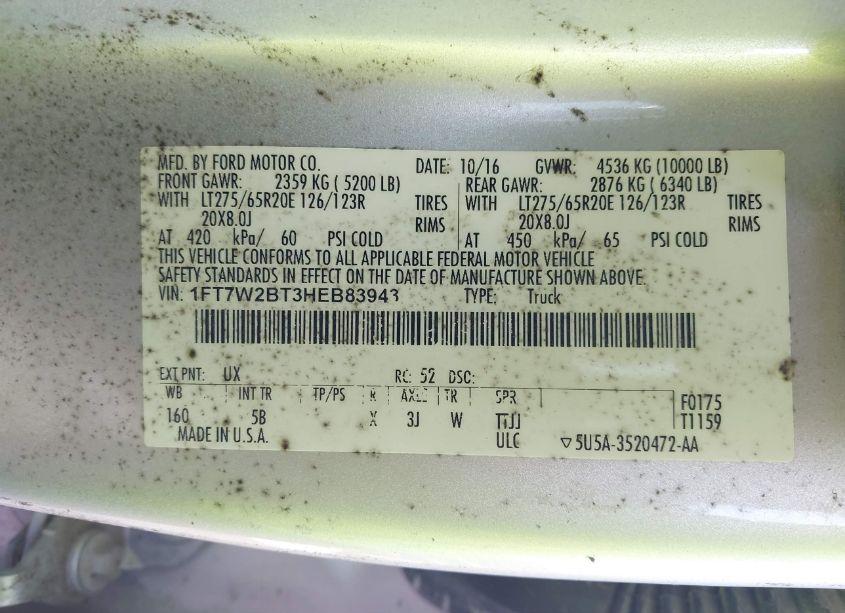 Photo 9 of 2017 Ford F-250 LARIAT (VIN 1FT7W2BT3HEB83943)