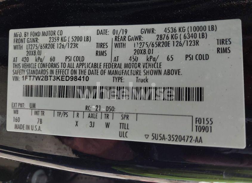 Photo 9 of 2019 Ford F-250 PLATINUM (VIN 1FT7W2BT3KED98410)