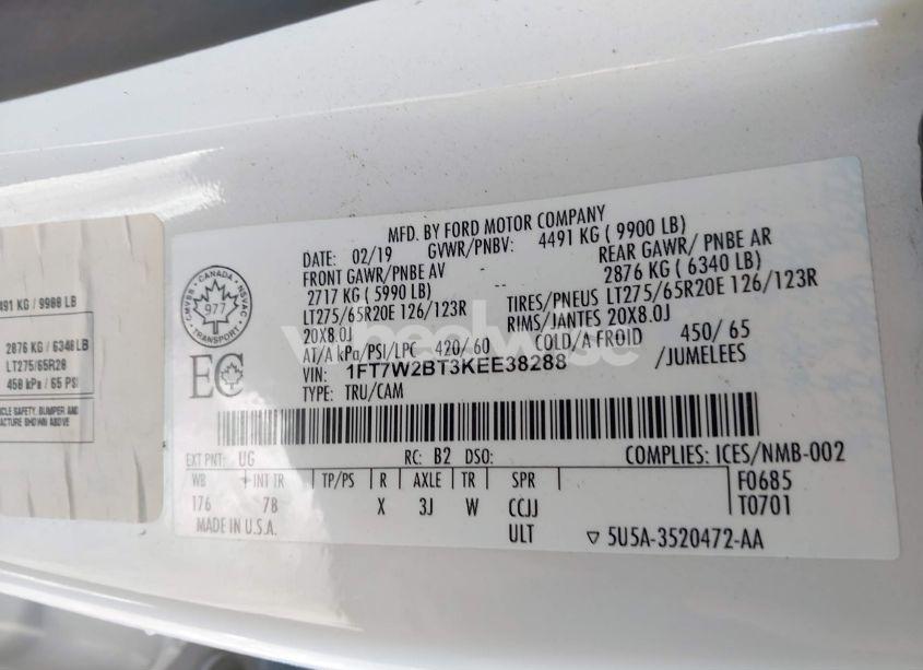 Photo 9 of 2019 Ford F-250 PLATINUM (VIN 1FT7W2BT3KEE38288)