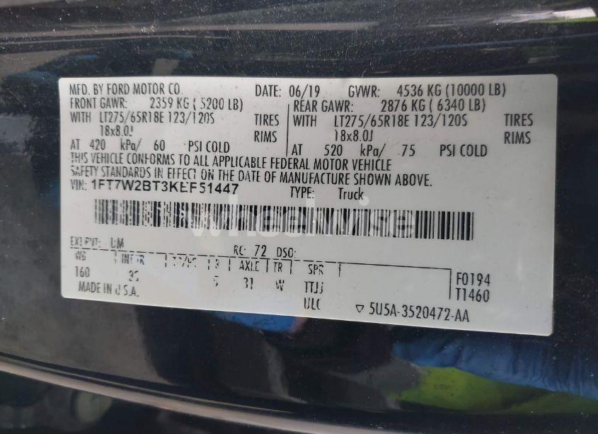 Photo 9 of 2019 Ford F-250 XLT (VIN 1FT7W2BT3KEF51447)