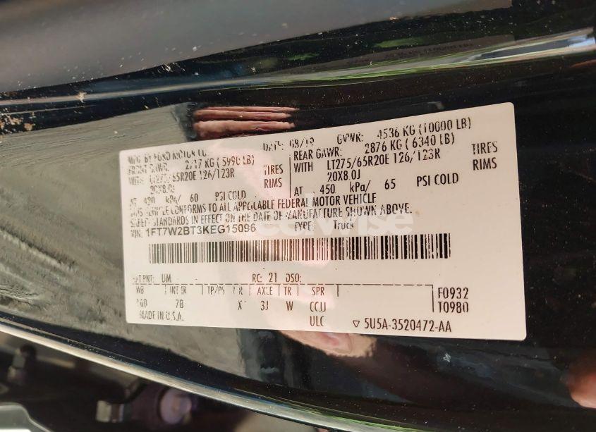 Photo 9 of 2019 Ford F-250 PLATINUM (VIN 1FT7W2BT3KEG15096)