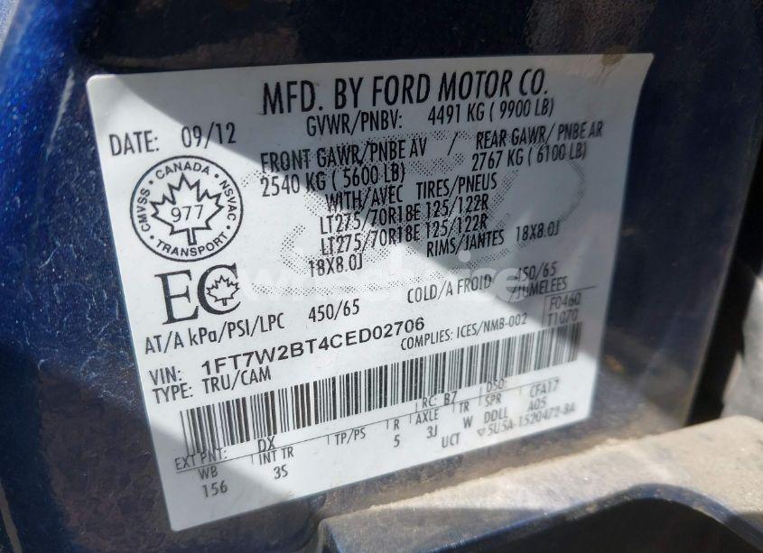 Photo 9 of 2012 Ford F-250 XLT (VIN 1FT7W2BT4CED02706)