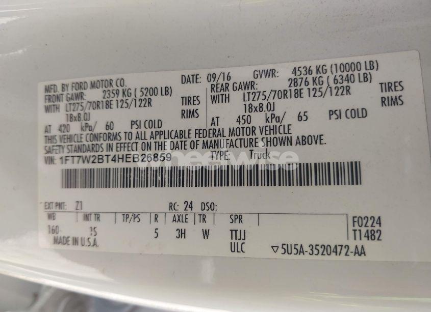 Photo 9 of 2017 Ford F-250 XL (VIN 1FT7W2BT4HEB26859)