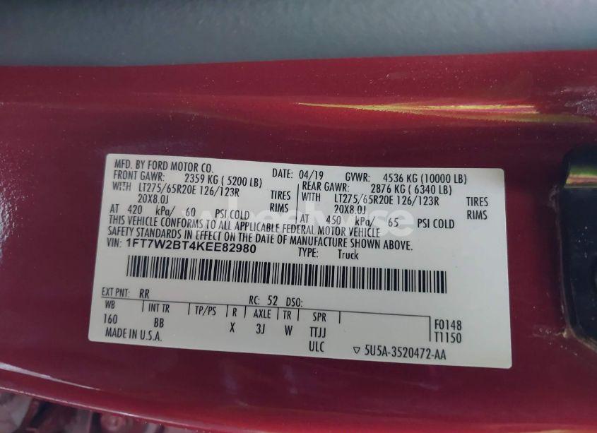 Photo 9 of 2019 Ford F-250 PLATINUM (VIN 1FT7W2BT4KEE82980)