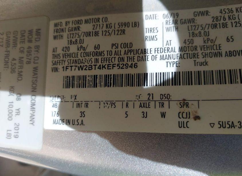 Photo 9 of 2019 Ford F-250 XLT (VIN 1FT7W2BT4KEF52946)