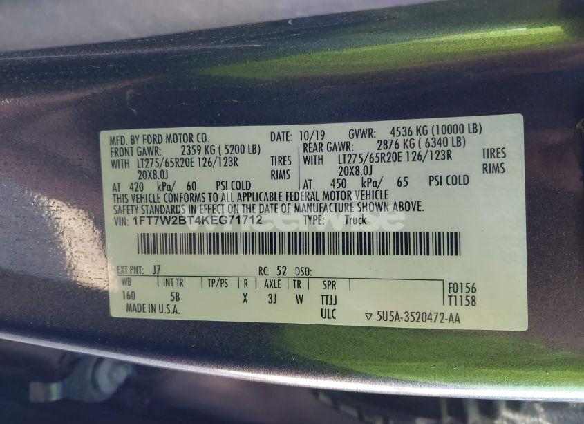 Photo 9 of 2019 Ford F-250 LARIAT (VIN 1FT7W2BT4KEG71712)