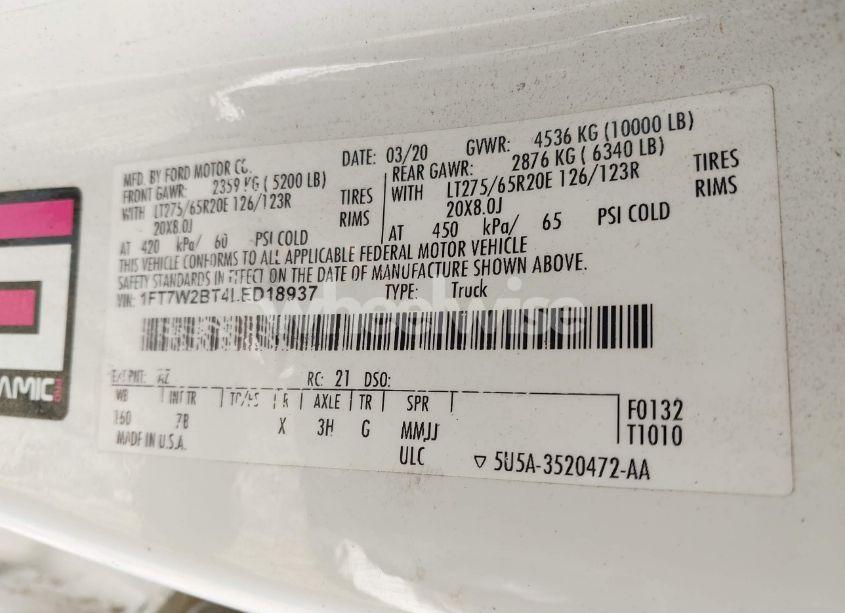 Photo 9 of 2020 Ford F-250 PLATINUM (VIN 1FT7W2BT4LED18937)