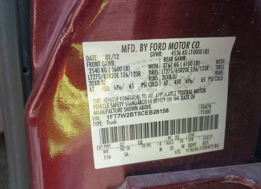 Photo 9 of 2012 Ford F-250 LARIAT (VIN 1FT7W2BT5CEB28158)