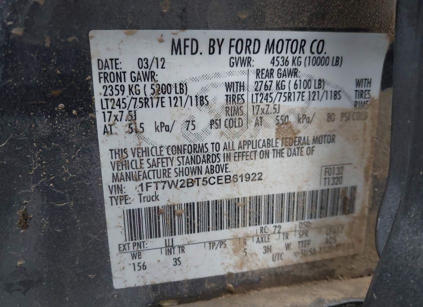 Photo 9 of 2012 Ford F-250 XLT (VIN 1FT7W2BT5CEB61922)