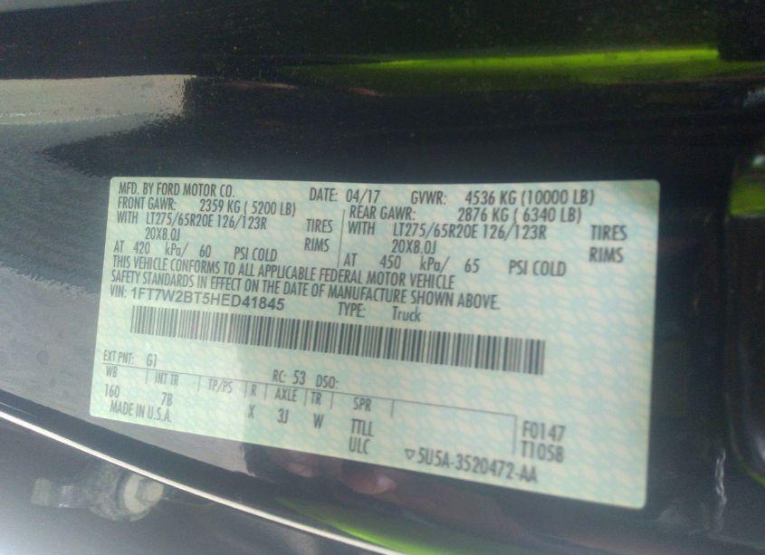 Photo 9 of 2017 Ford F-250 PLATINUM (VIN 1FT7W2BT5HED41845)