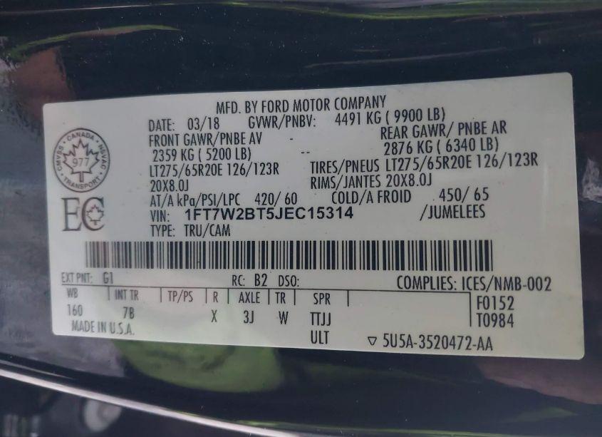 Photo 9 of 2018 Ford F-250 PLATINUM (VIN 1FT7W2BT5JEC15314)