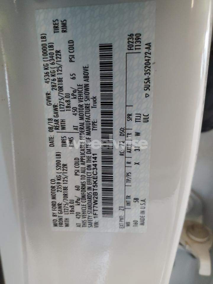 Photo 12 of 2019 FORD F250 SUPER DUTY (VIN 1FT7W2BT5KEC34141)