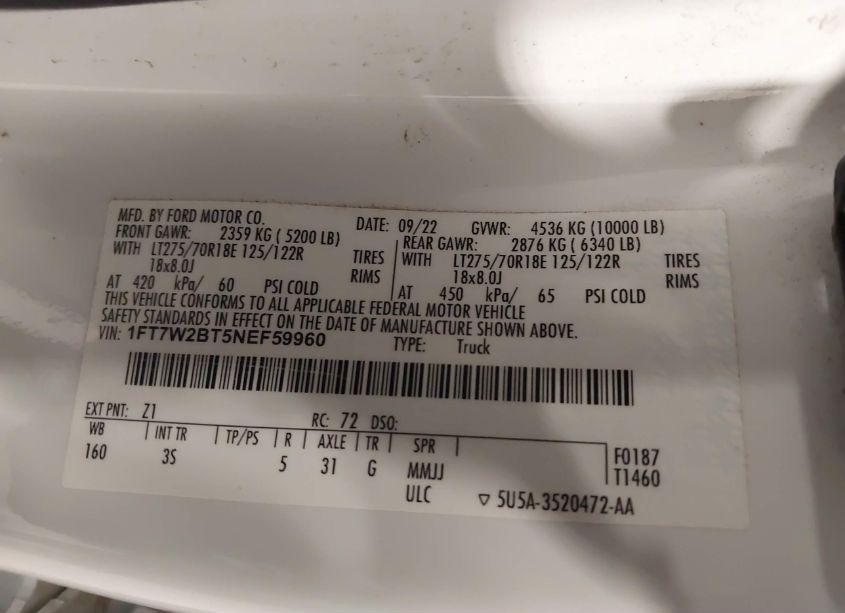 Photo 9 of 2022 Ford F-250 XLT (VIN 1FT7W2BT5NEF59960)