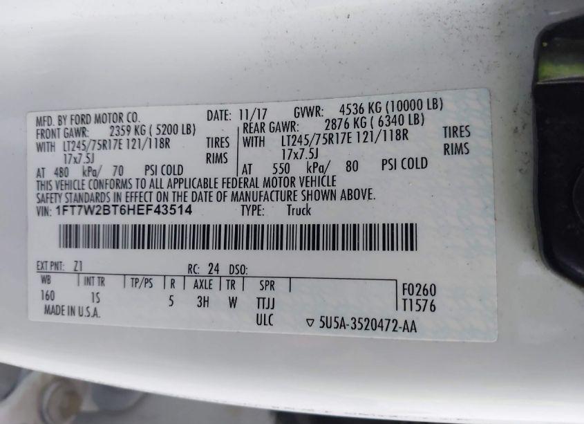 Photo 9 of 2017 Ford F-250 XL (VIN 1FT7W2BT6HEF43514)