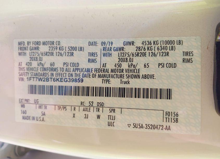 Photo 9 of 2019 Ford F-250 LARIAT (VIN 1FT7W2BT6KEG39859)