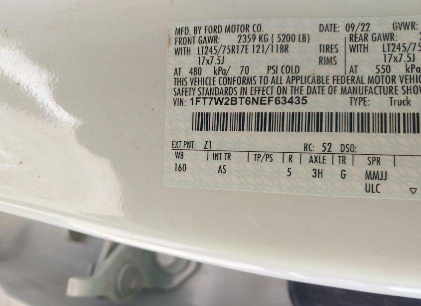 Photo 9 of 2022 Ford F-250 XL (VIN 1FT7W2BT6NEF63435)
