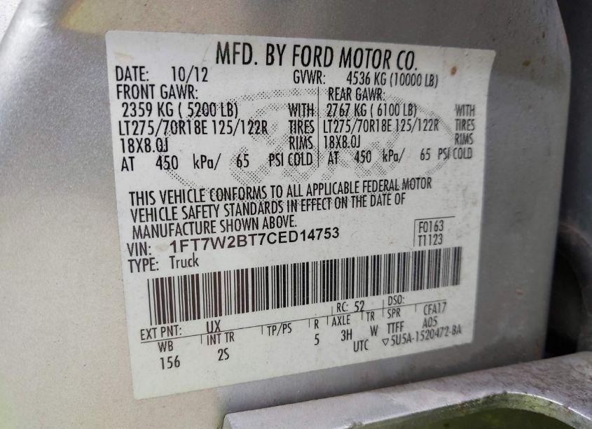 Photo 9 of 2012 Ford F-250 XLT (VIN 1FT7W2BT7CED14753)