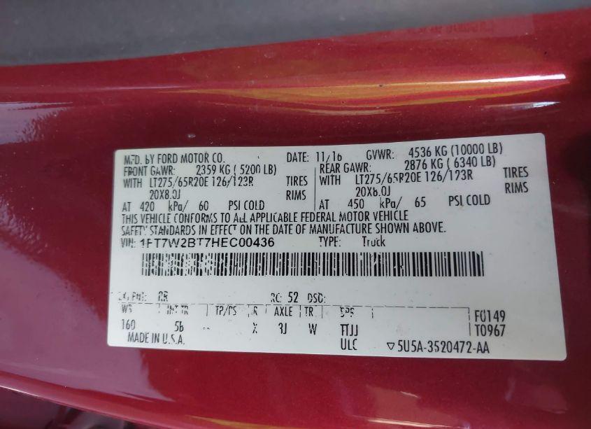 Photo 9 of 2017 Ford F-250 LARIAT (VIN 1FT7W2BT7HEC00436)