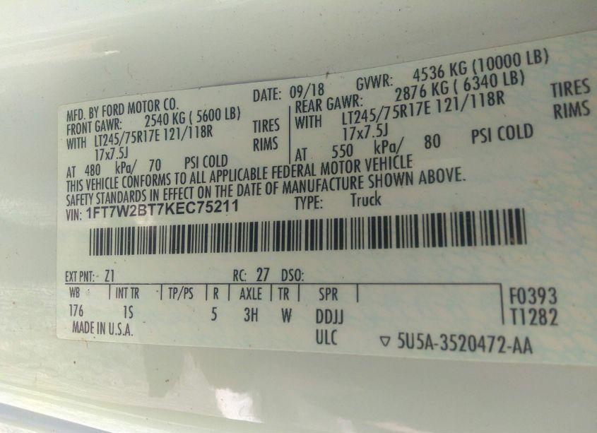 Photo 9 of 2019 Ford F-250 XL (VIN 1FT7W2BT7KEC75211)