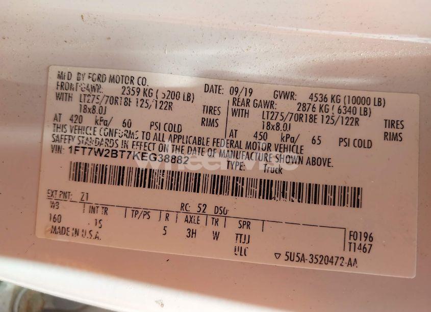 Photo 9 of 2019 Ford F-250 XL (VIN 1FT7W2BT7KEG38882)