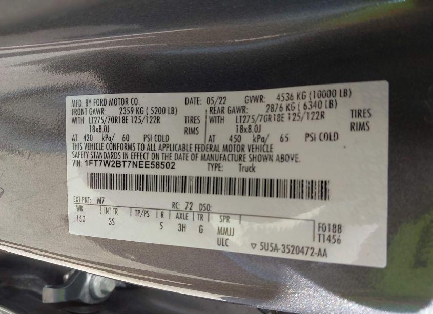 Photo 9 of 2022 Ford F-250 XLT (VIN 1FT7W2BT7NEE58502)