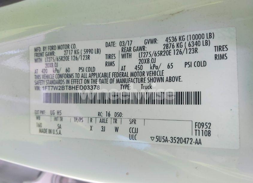 Photo 9 of 2017 Ford F-250 LARIAT (VIN 1FT7W2BT8HED03378)