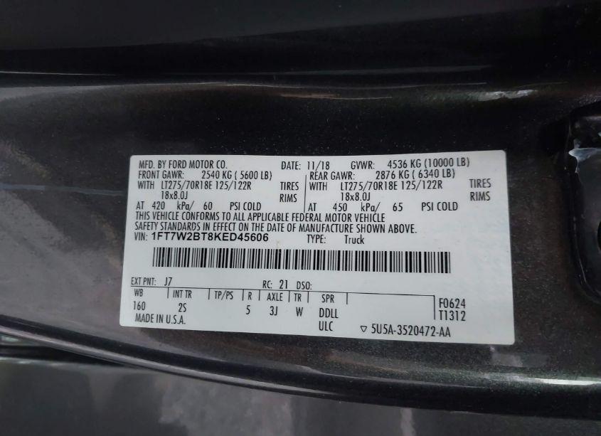 Photo 9 of 2019 Ford F-250 XLT (VIN 1FT7W2BT8KED45606)