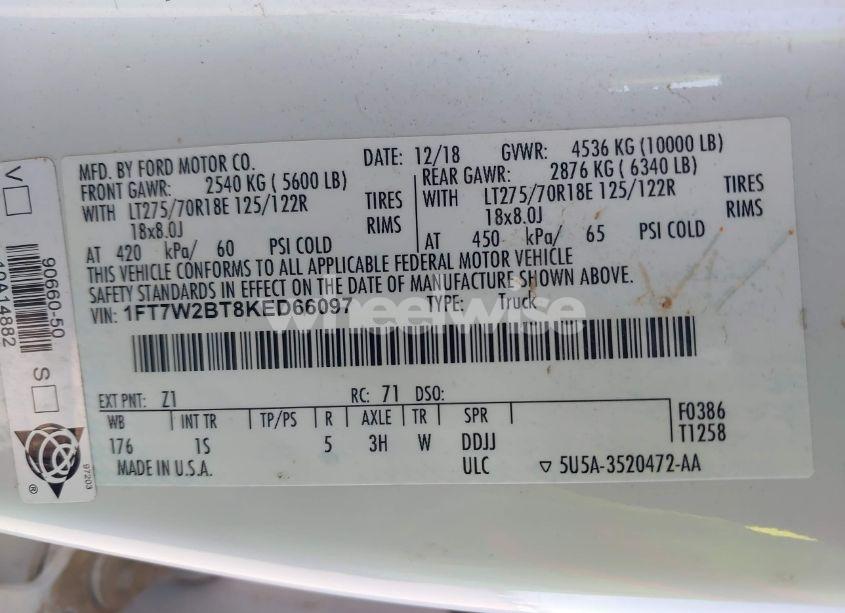 Photo 9 of 2019 Ford F-250 XL (VIN 1FT7W2BT8KED66097)