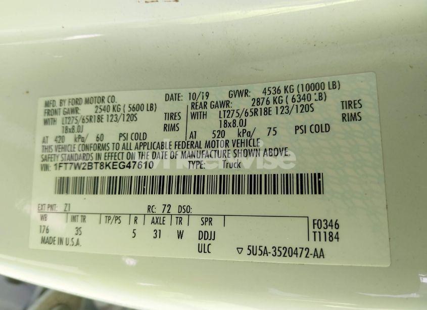 Photo 9 of 2019 Ford F-250 XLT (VIN 1FT7W2BT8KEG47610)