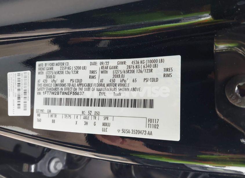 Photo 9 of 2022 Ford F-250 PLATINUM (VIN 1FT7W2BT8NEF55837)