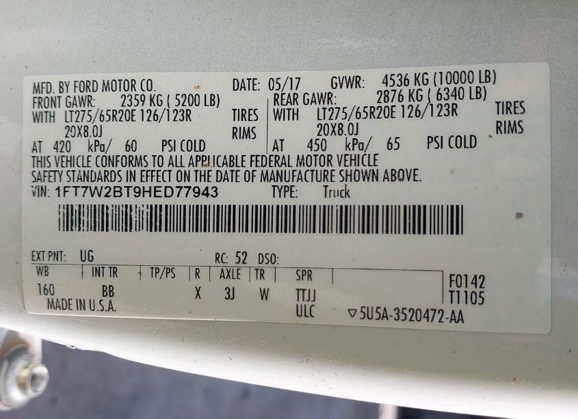 Photo 9 of 2017 Ford F-250 PLATINUM (VIN 1FT7W2BT9HED77943)