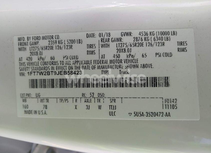 Photo 9 of 2018 Ford F-250 PLATINUM (VIN 1FT7W2BT9JEB58423)