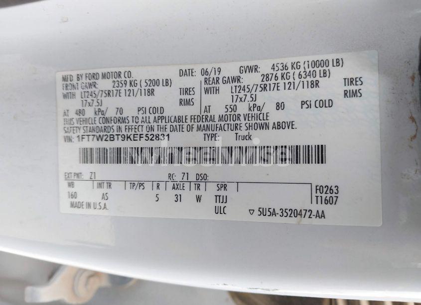 Photo 9 of 2019 Ford F-250 XL (VIN 1FT7W2BT9KEF52831)