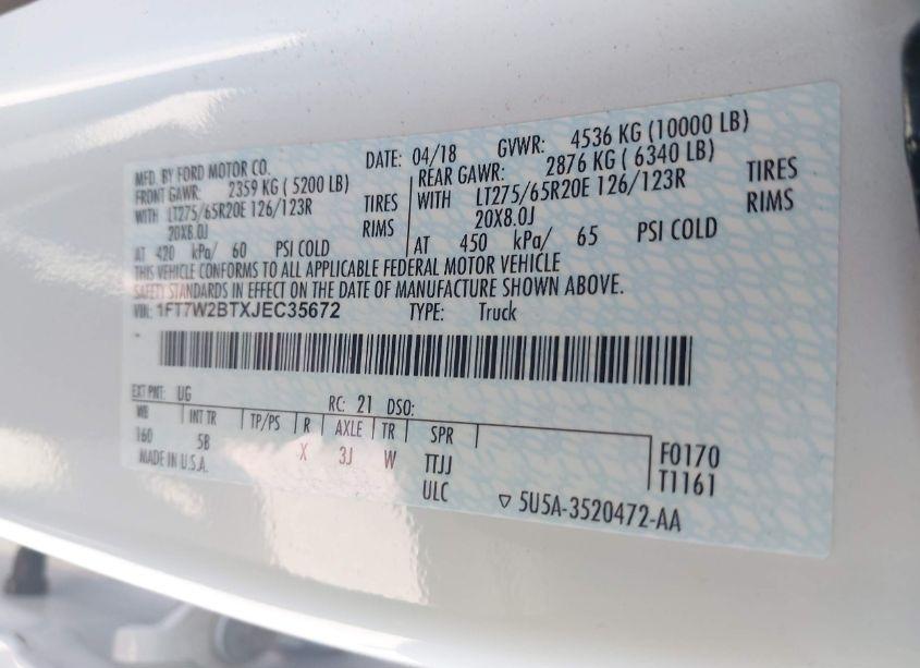 Photo 9 of 2018 Ford F-250 LARIAT (VIN 1FT7W2BTXJEC35672)
