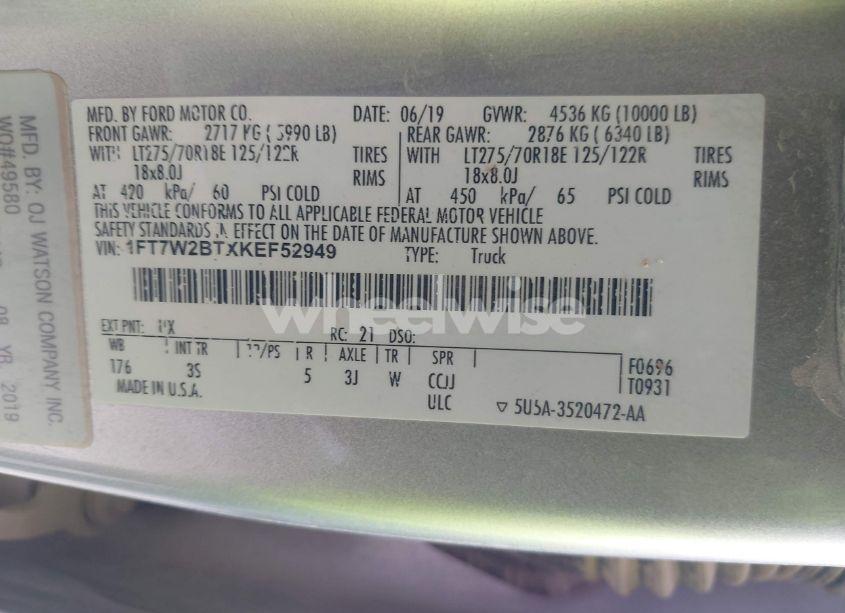 Photo 9 of 2019 Ford F-250 XLT (VIN 1FT7W2BTXKEF52949)