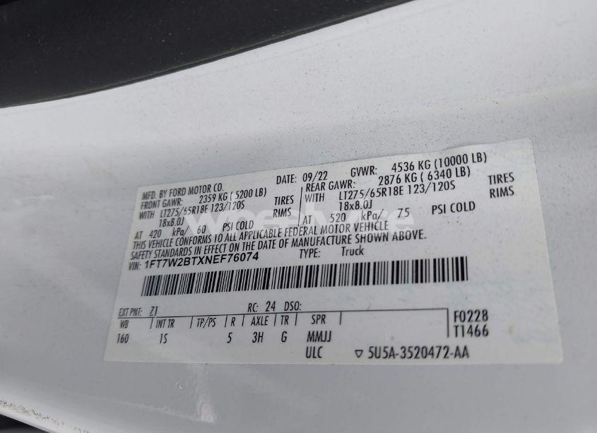 Photo 9 of 2022 Ford F-250 XL (VIN 1FT7W2BTXNEF76074)