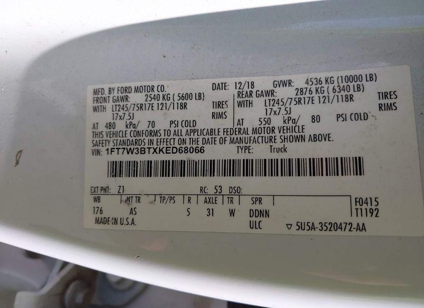 Photo 9 of 2019 Ford F-350 XL (VIN 1FT7W3BTXKED68066)