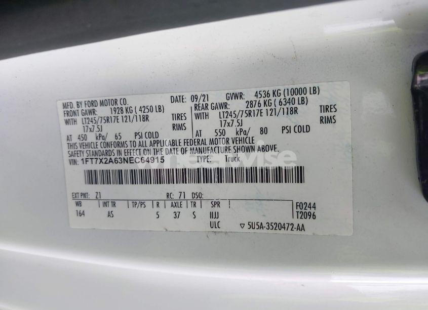 Photo 9 of 2022 Ford F-250 XL (VIN 1FT7X2A63NEC64915)