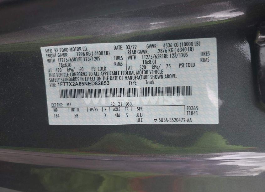 Photo 9 of 2022 Ford F-250 LARIAT (VIN 1FT7X2A65NED82853)