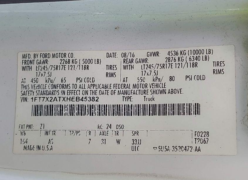 Photo 9 of 2017 Ford F-250 XL (VIN 1FT7X2ATXHEB45382)